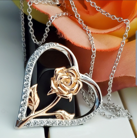 NEW S925 Winter Rose  Heart Necklace - Picture 3 of 8
